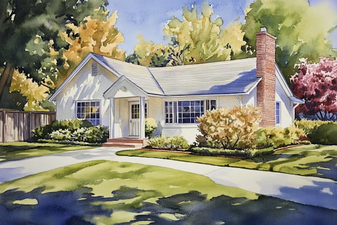 custom digital watercolor house