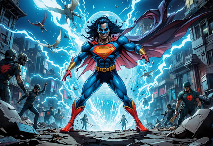 illustrate dynamic superhero comic art for you