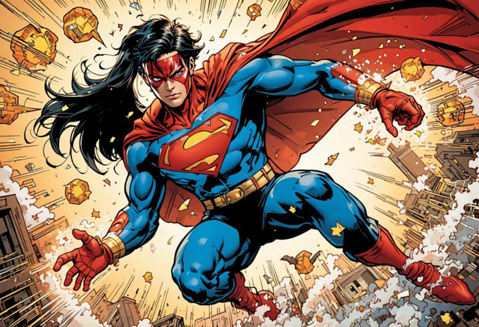 create action packed superhero comic illustrations