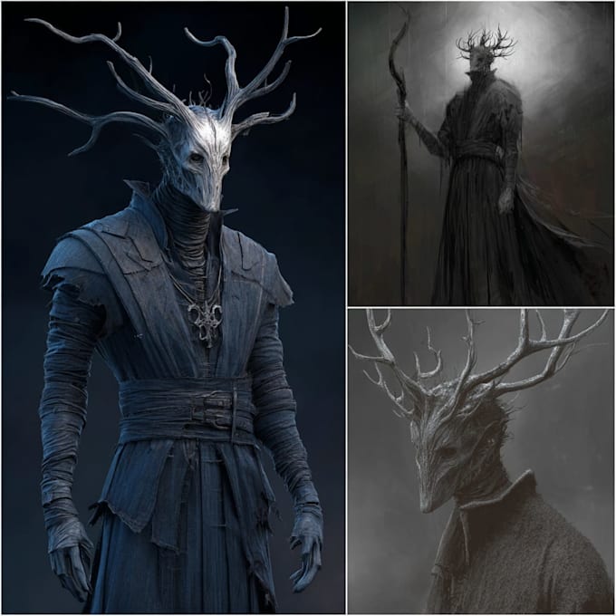 create detailed dark art illustrations for bands and merch