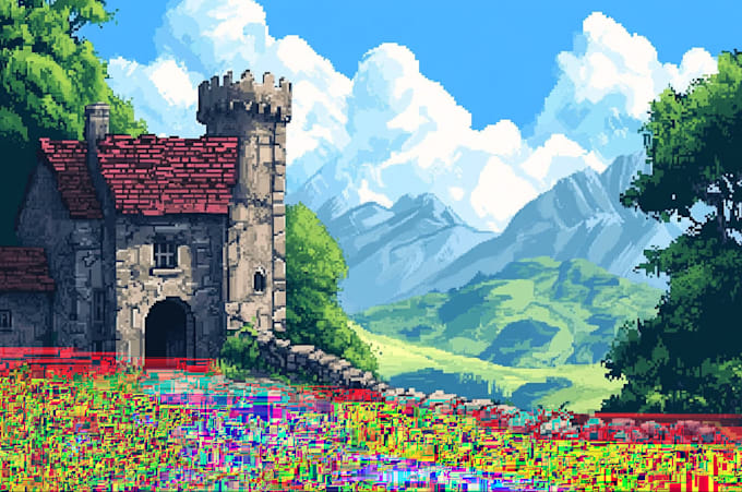 draw pixel art scene and background for your game