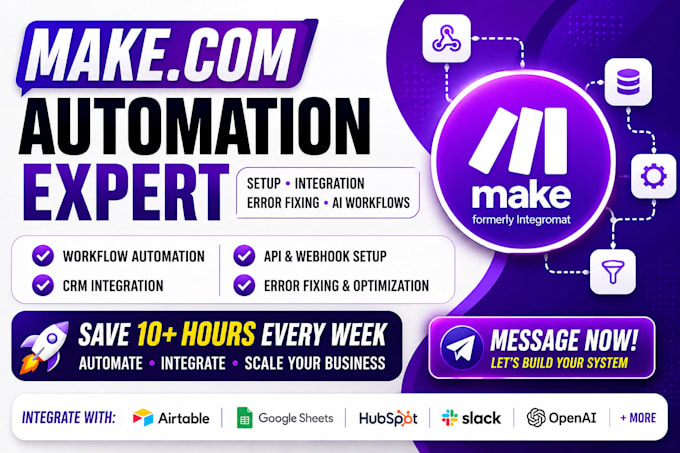 fix make com, made com, setup make com automation, make automation, make expert