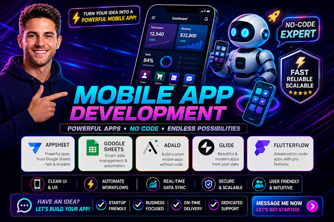 develop a mobile apps webapp, glide appsheet goglesheet adalo flutterflow