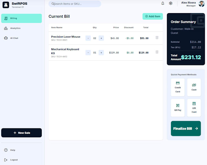 develop a smart billing system and pos software with rag ai