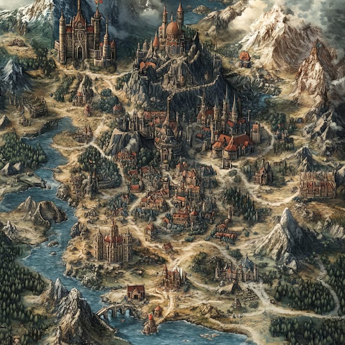make fantasy map illustration for dnd, novels and games