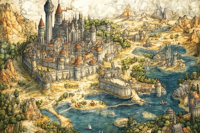 do a high quality detailed fantasy map for dnd an fiction