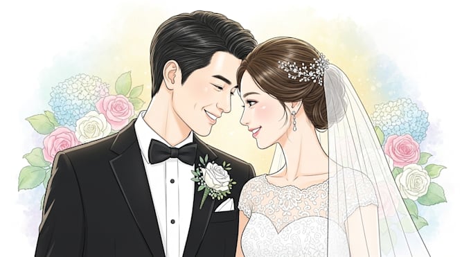 draw couple portrait for wedding illustration