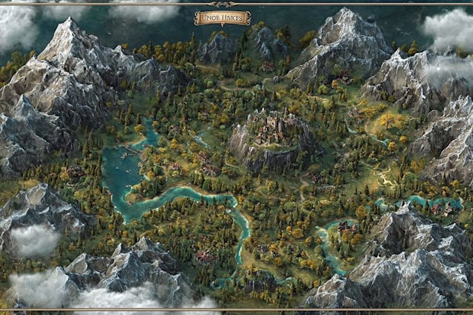 create a high quality detailed fantasy map for dnd and fiction