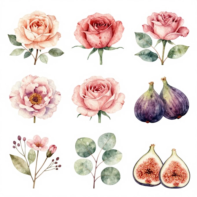 create digital botanical watercolor clipart of