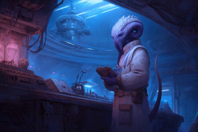 draw sci fi , cyberpunk , mecha, fantasy character design