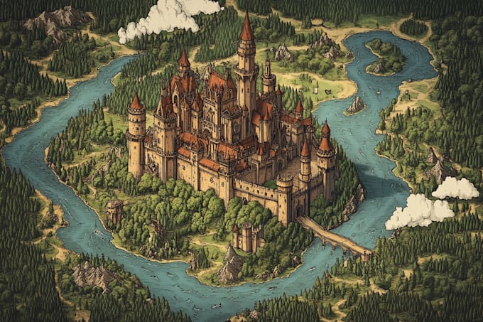 draw a custom fantasy map illustration
