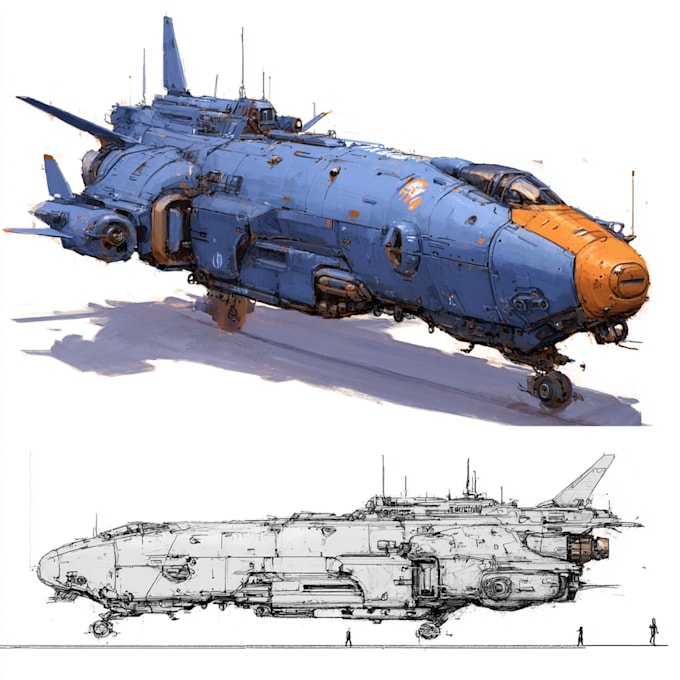 create sci fi spaceship art and futuristic illustrations
