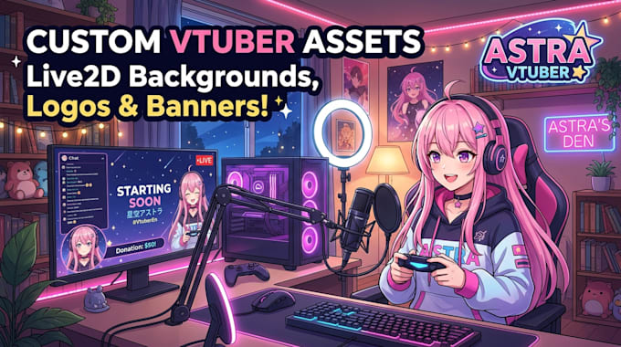 do anime vtuber background, illustration and logo,banner for live2d streaming