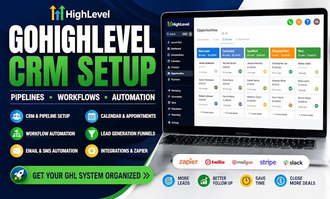 setup gohighlevel CRM, pipelines and workflow automation