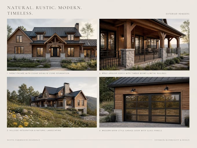 do interior design modern farmhouse exterior design, architecture 3d rendering