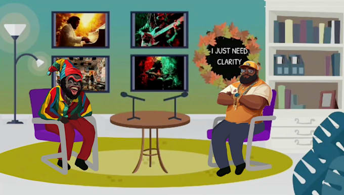 create a professional 2d animated podcast video with talking characters