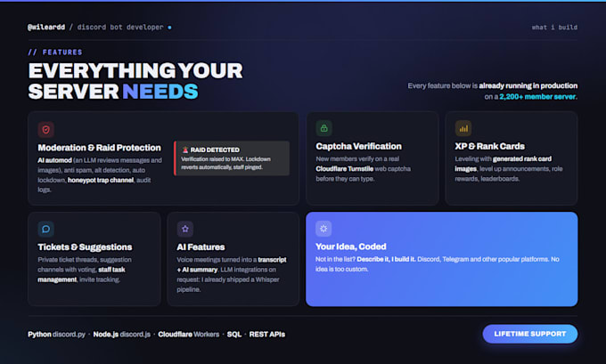 code a custom discord bot with lifetime support