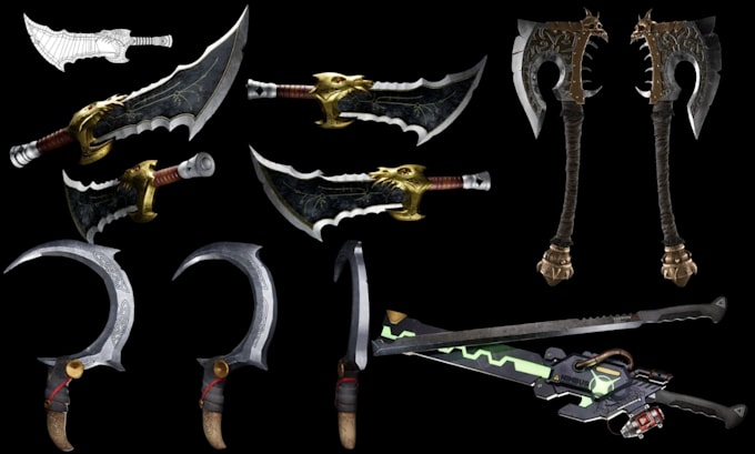 3d game props modeling weapon environment assets low poly high detail models