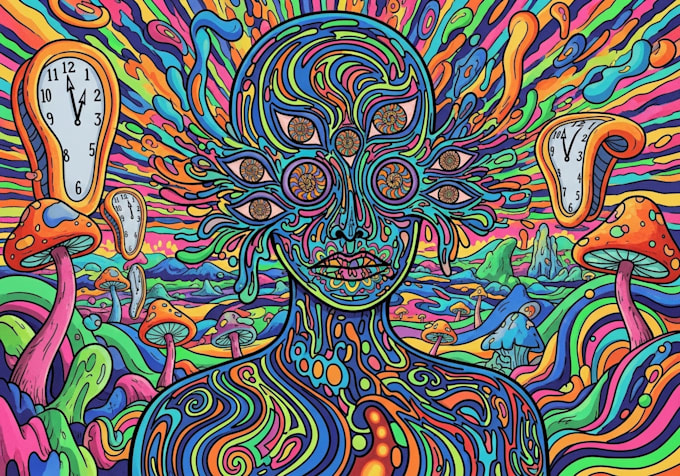 create colorful psychedelic and trippy style illustration