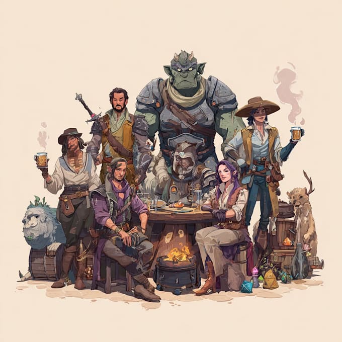 design a dnd party art and group art