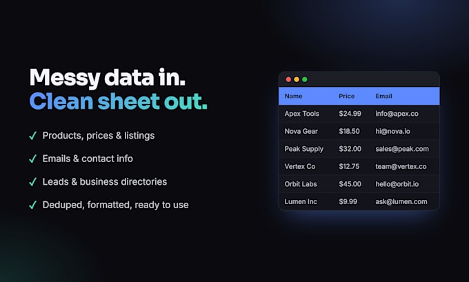 scrape website data into a clean excel or google sheet