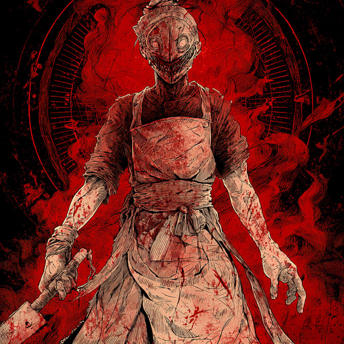 draw bloody horror illustration