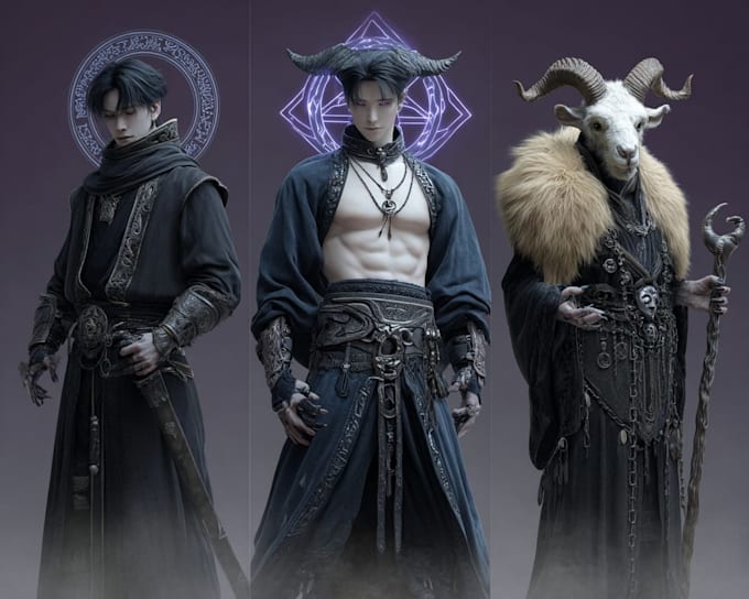 design epic fantasy warriors, mages and mythical characters