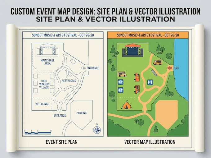 design a custom event map site plan and vector map illustration