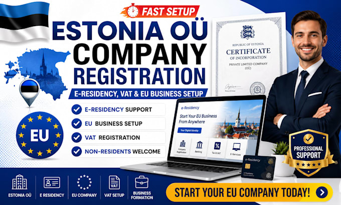 register eistonia ou company, and giude e residency  setup, vat