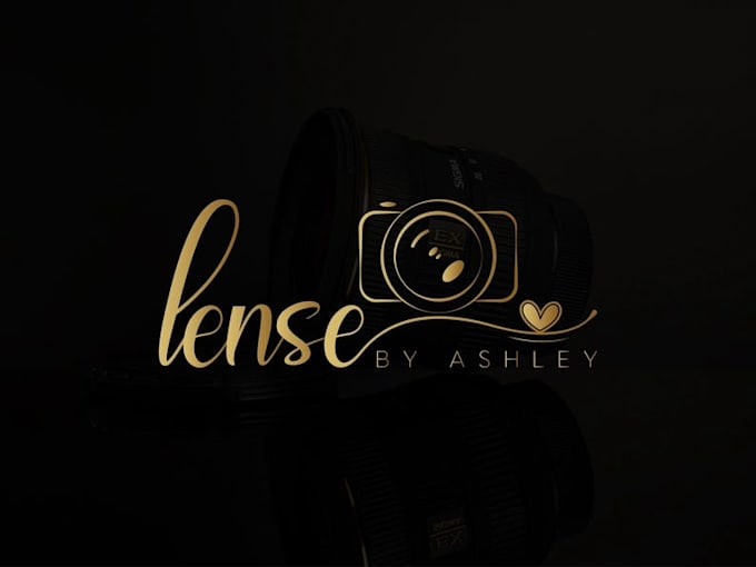 create a modern photography signature logo with camera icon