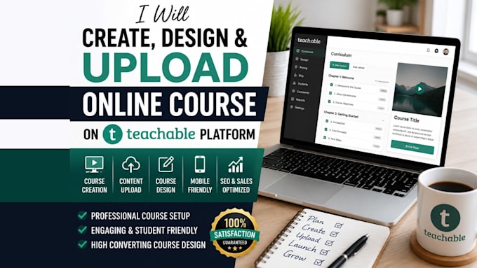 create, design and upload online course on teachable