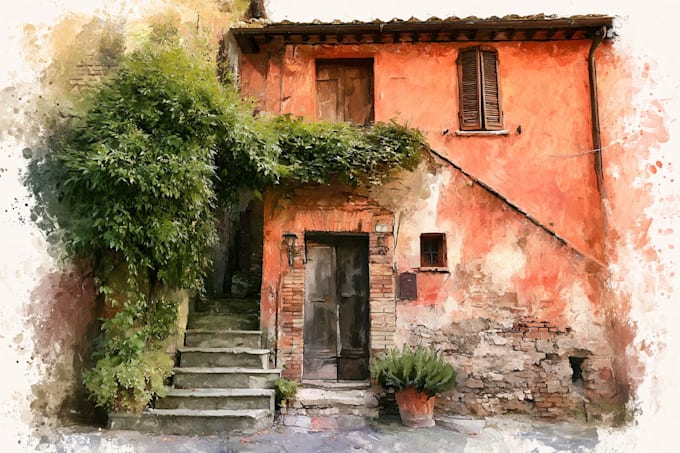 do an watercolor house portrait
