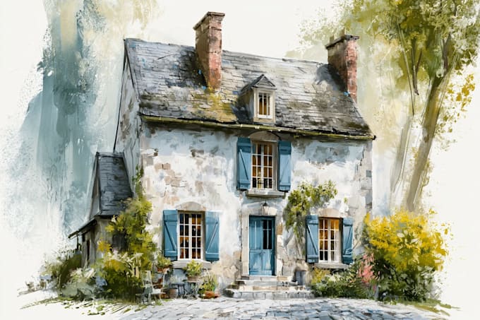 create a watercolor house portrait or buildings