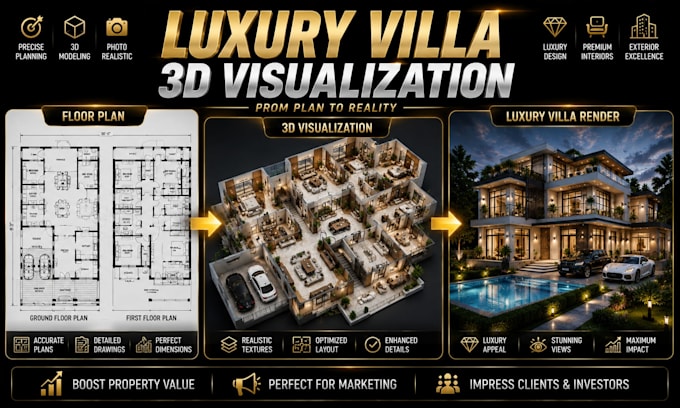 create luxury villa 3d rendering and modern duplex visualization
