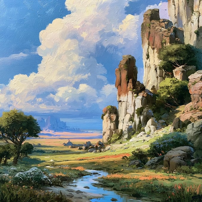 create stunning fantasy character and landscape illustration