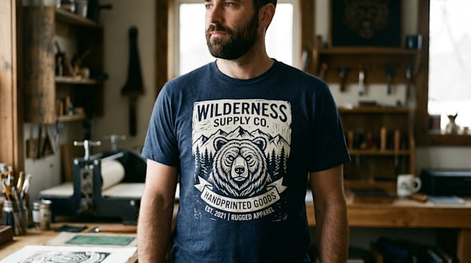 create linocut t shirt design for brands