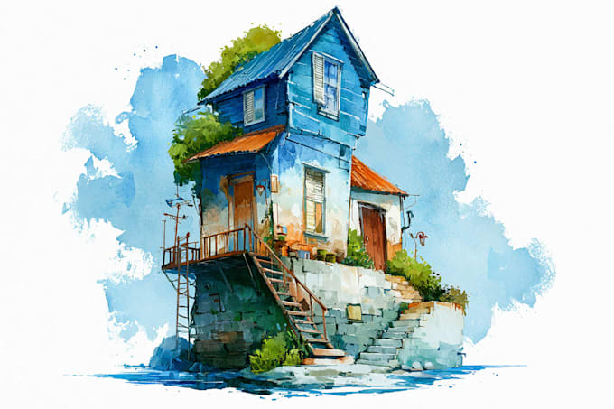 create a watercolor house portrait or buildings