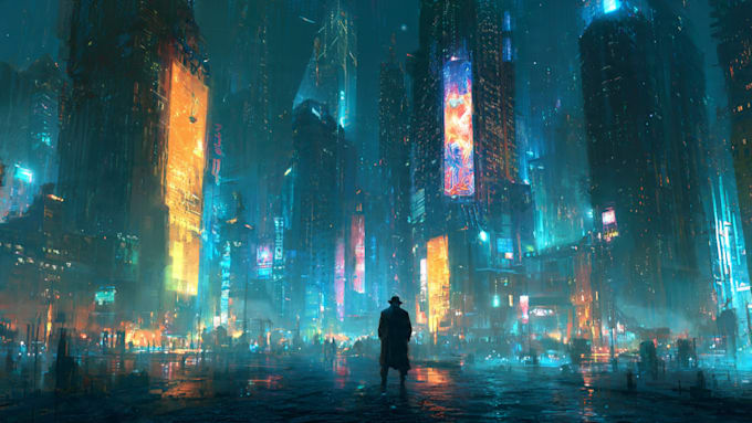 create science fiction, dystopian, cyberpunk illustration