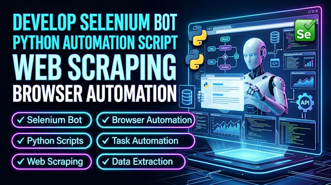 develop selenium bot, python automation script, web scraping, browser automation