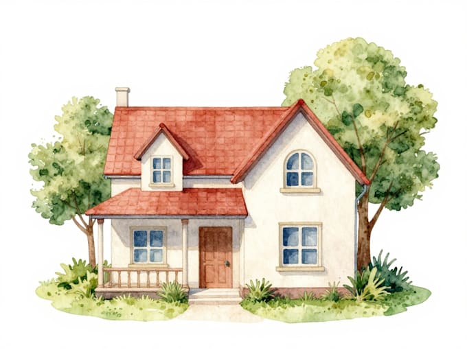 draw house illustration watercolor style