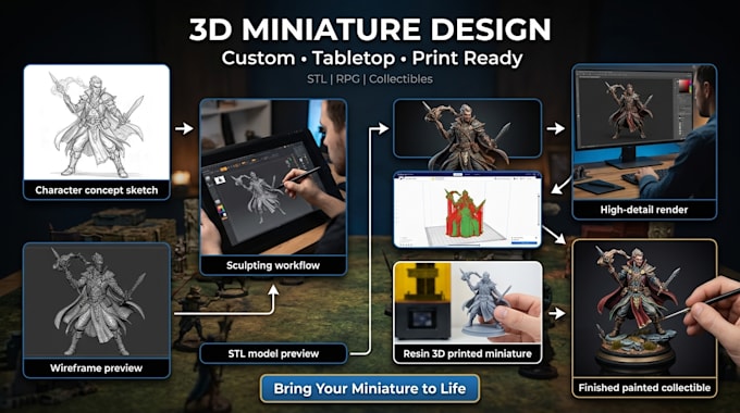 design 3d miniature model, miniature figure, war game model, tabletop mini model