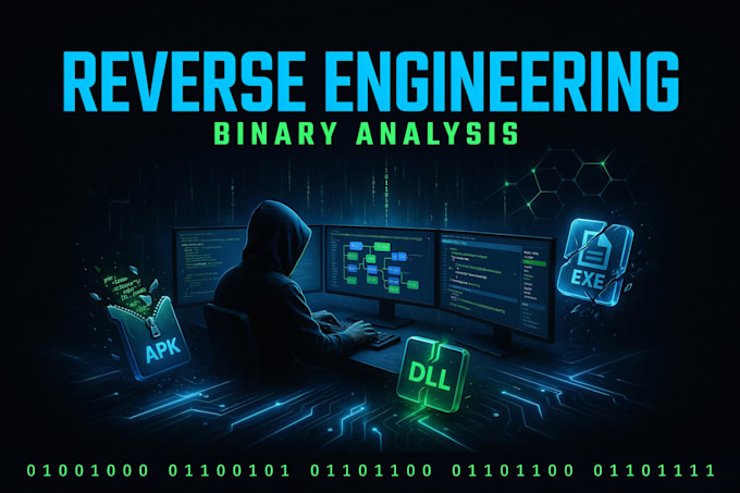 reverse engineer exe, dll, apk, analyze malware and perform binary analysis