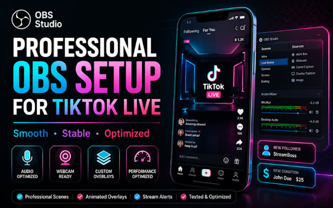 setup obs studio for tiktok live with overlays, alerts and stream optimization