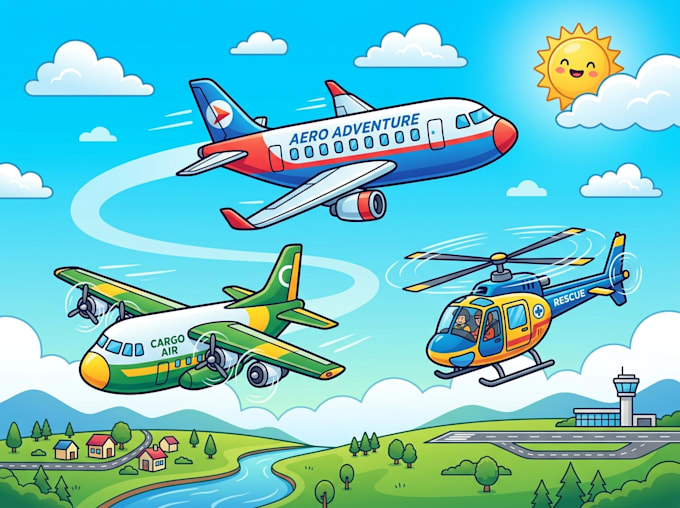 draw aircraft, helicopter, airplane into a vector