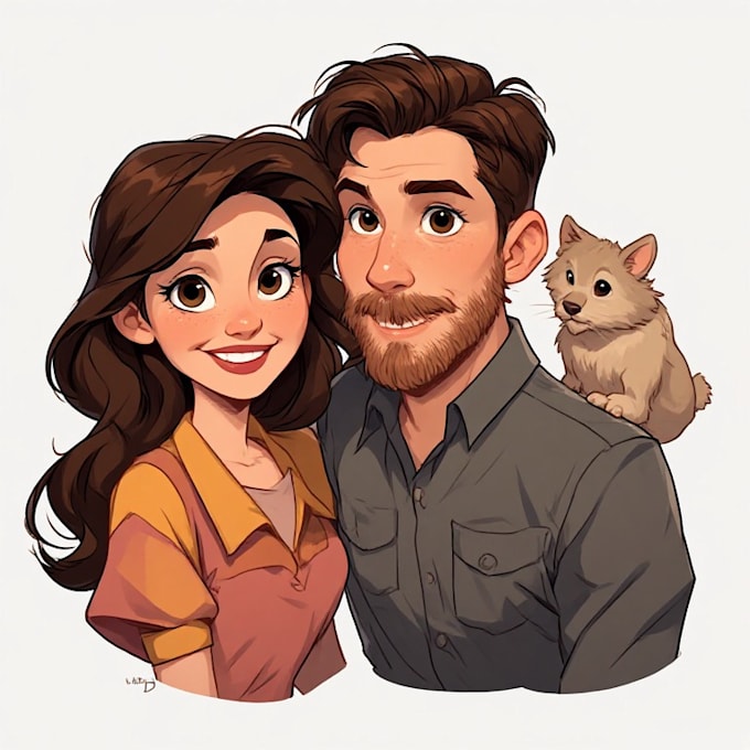create a romantic couple portrait in my art style