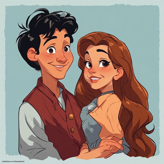 create a romantic couple portrait in my art style