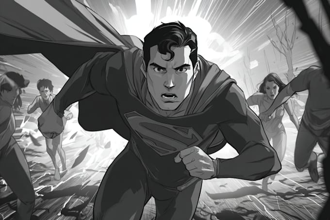 illustrate professional comic book superhero scenes