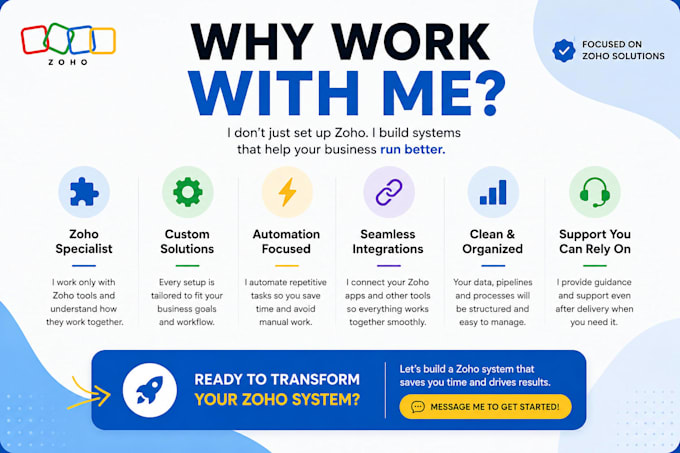 set up zoho CRM, campaign, forms, book, creator, flow, zoho one
