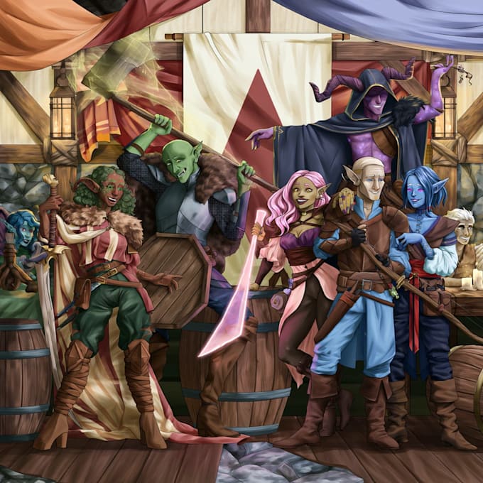 draw dnd party illustration, dnd character design