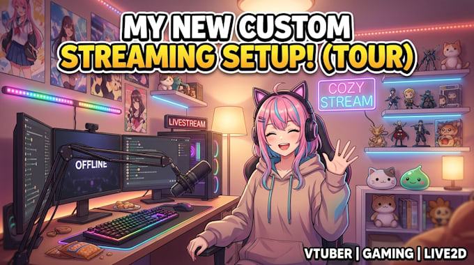 design live2d anime background, vtuber package, stream overlay with full asset